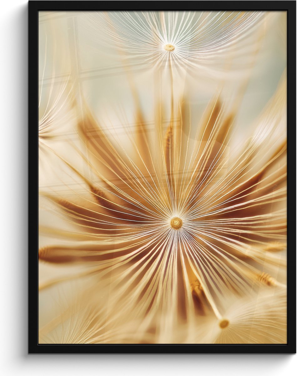 FrameYourWall Poster in lijst - Fotolijst 60x80 cm - Posters - Paardenbloem - Beige - Abstract - Modern - Natuur - Posterlijst zwart - Decoratie - Wanddecoratie woonkamer - Muurdecoratie slaapkamer Paardenbloem - Abstract