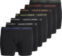 Set van zeven zwarte JACK & JONES boxer shorts met gekleurde taillebanden: groen, geel, oranje, rood, donkerblauw, lichtblauw en wit.