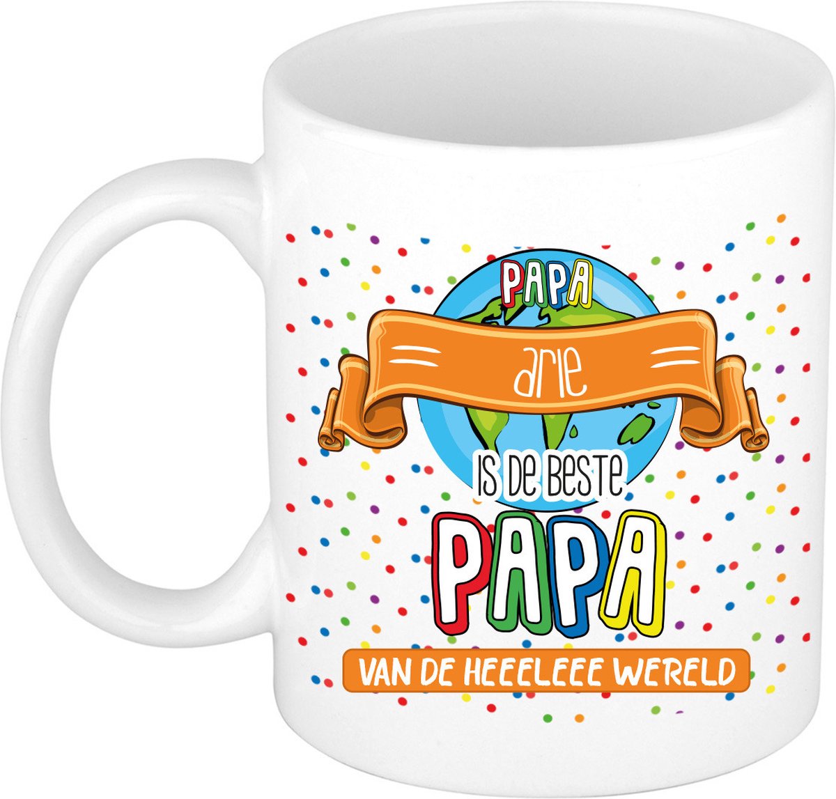 Bellatio Decorations Naam mok papa Arie - wit - de beste - keramiek - 300 ml - Vaderdag - cadeau