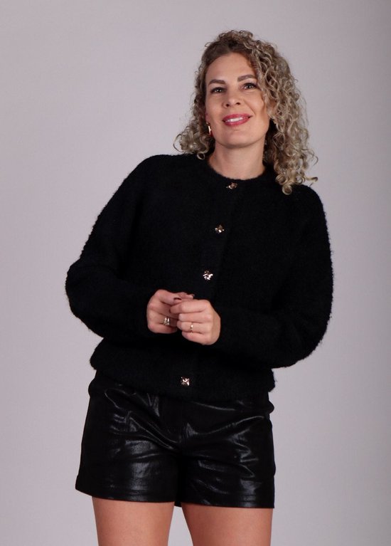 Cardigan tricoté Zwart boutons dorés Niki - FRNCH