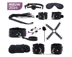 BDSM Set - 10 Delig - Gag Ball & Zweep - Seksspeeltjes - Handboeien - Zwart