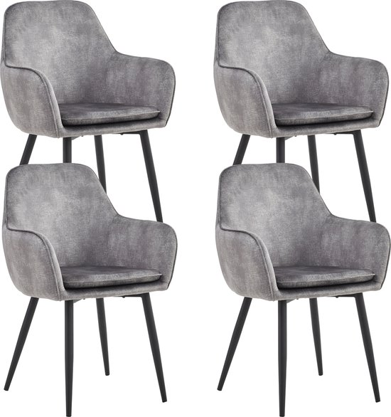 Colenis® - Chaise de salle à manger Levan - Set de 4 - Gris clair - Velours Adoré - Industriel - Avec accoudoir