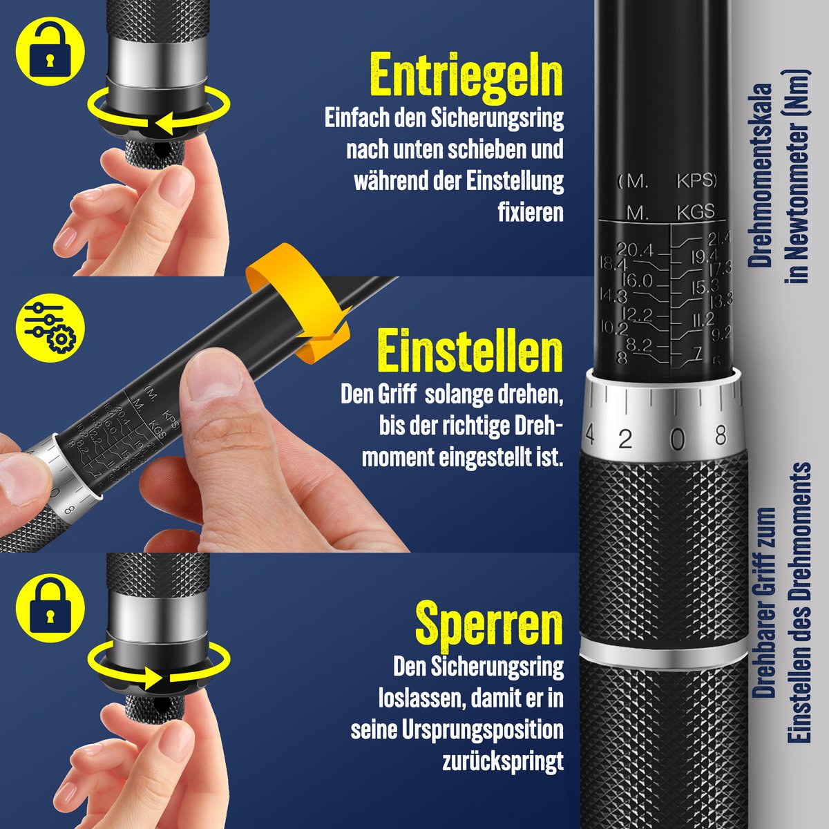 Clé Dynamométrique MACHOMAN Avec Adaptateur 3/8 Et Rallonge 1/4 – Acier Chrome-vanadium
