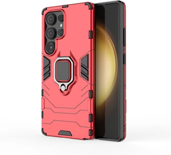 Coque pour Samsung Galaxy S25 Ultra - MobyDefend Double Couche Armure avec Support - Rouge - Étui pour Téléphone Portable - Étui de Téléphone Convient pour : Samsung Galaxy S25 Ultra