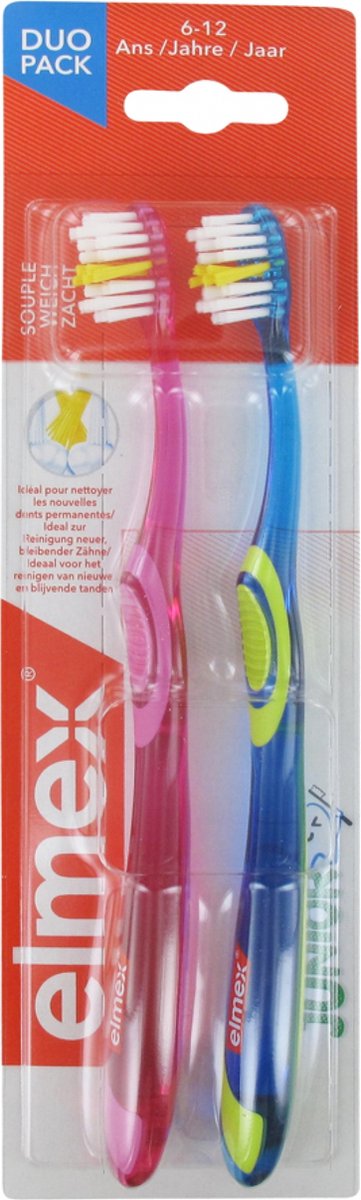 Goedkoopste Elmex Junior Zachte Tandenborstels Duo Pack 6-12 Jaar (Kleur Blauw en roze