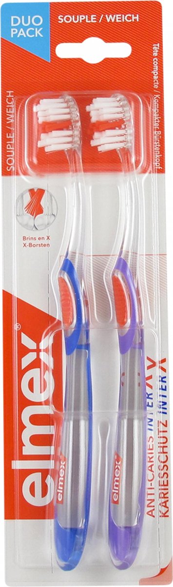 Goedkoopste Elmex Anti-Caries InterX Zachte Tandenborstel Duo Pack (Kleur Blauw en violet