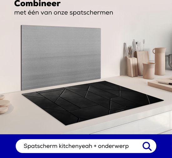 KitchenYeah® Protection plaque induction 75x52 cm - Noir - Géométrique - Carreaux - Protege plaque de cuisson - Couvre plaque induction - Protecteur d'induction - Cuisine