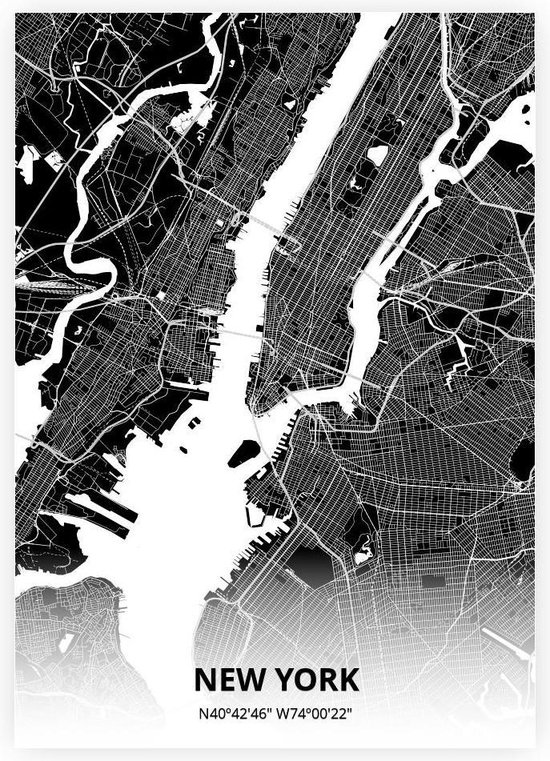 New York plattegrond - A2 poster - Zwarte stijl