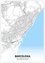 Barcelona plattegrond - A2 poster - Zwart blauwe stijl