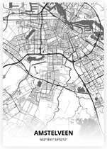 Amstelveen plattegrond - A2 poster - Zwart witte stijl