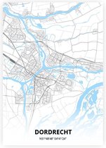 Dordrecht plattegrond - A3 poster - Zwart blauwe stijl