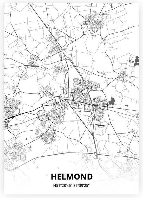 Helmond plattegrond - A4 poster - Zwart witte stijl