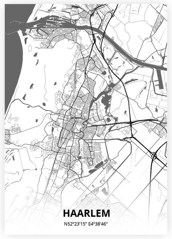 Haarlem plattegrond - A3 poster - Zwart witte stijl