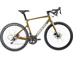 Rinos Odin1.0 Carbon Road - RaceFiets - met Shimano SORA 18 versnellingen en schijfremmen - lichte fiets voor dames en heren - 700 x 40C - Kameleon Goud - Groent 58