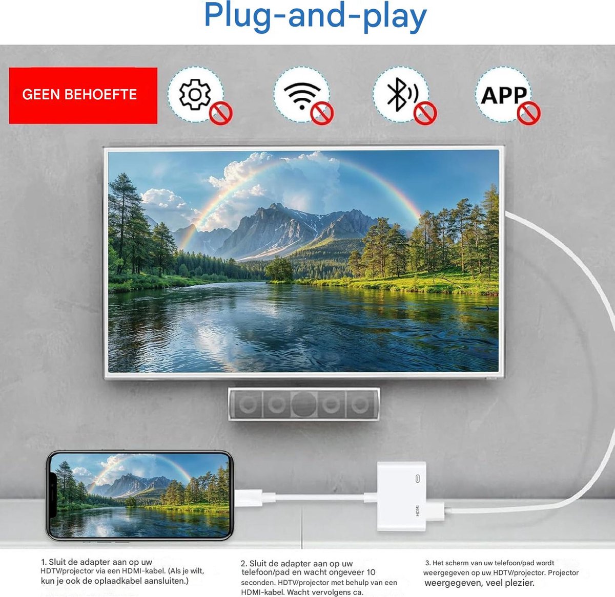 USB-C naar HDMI adapter 4K Ultra HD video en audio, type C naar HDMI kabel voor iPhone 15, iPad Pro, MacBook, Samsung, Huawei - Afbeelding 5