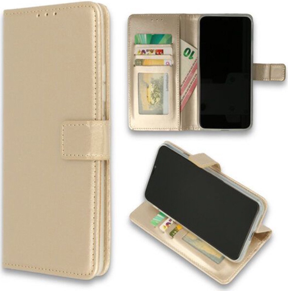 Geschikt voor Samsung A41 Simple Bookcase - Goud - Ruimte voor 3 pasjes - Telefoonhoesje