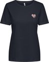 Donkerblauw T-shirt met een roze glitter hartje op de linkerborst.