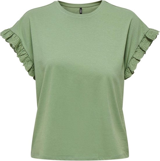 Only T-shirt Onliris S/s Emb Top Jrs Noos 15255618 Hedge Green Dames Maat - L