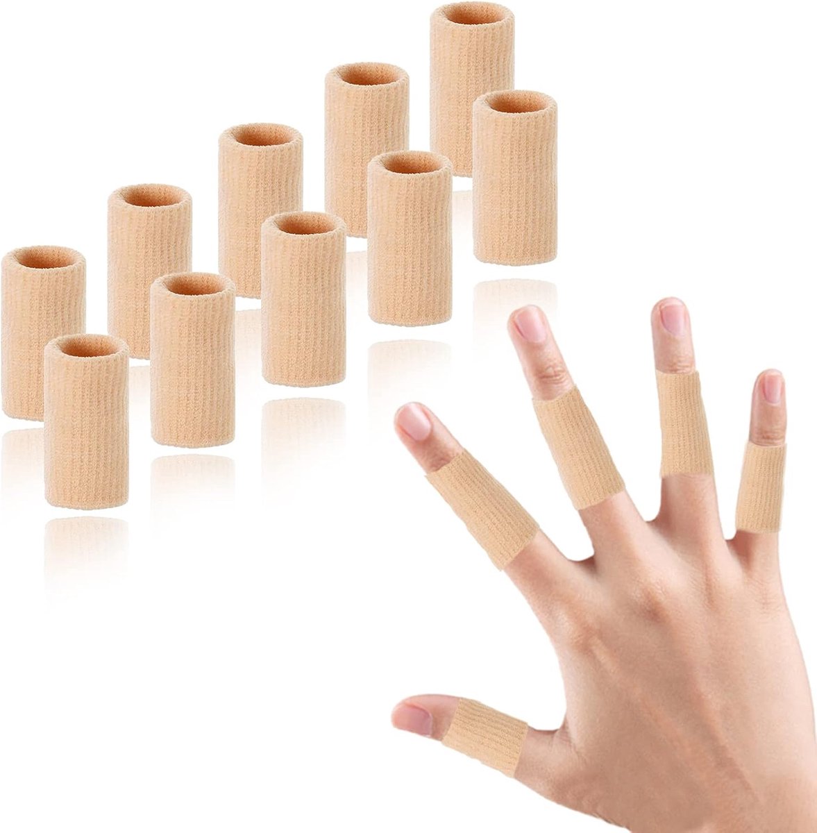 Goedkoopste 10 stuks - Sport Vingerbescherming - Sport Vingerbedjes - vinger mouwen beschermers - Arthritis Handschoenen - Vingerbrace - beige