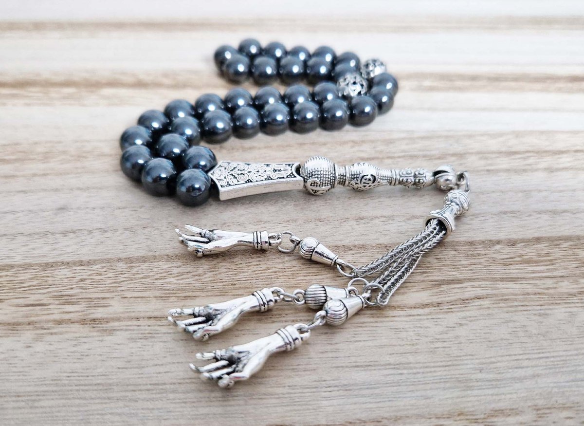 Handgemaakte tesbih "tasbih" natuursteen "Hematiet" - Aantal kralen 33 - Diameter kralen 10 MM - met metaal tassel "model 8" - Een mooi cadeau-idee