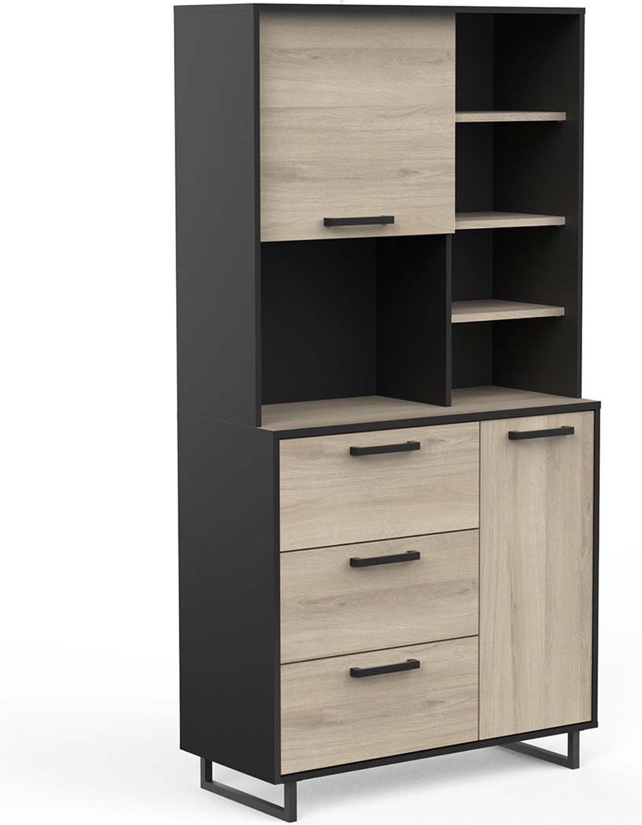 Keukenkast Roma 180 cm hoog zwart met eiken