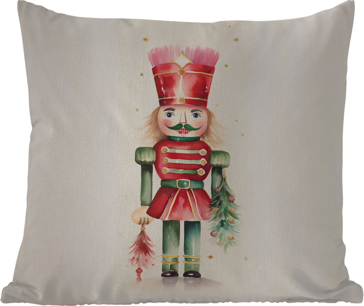 Buitenkussen - Notenkraker - Kerst - Rood - Watercolor - Feestdagen - 45x45 cm - Weerbestendig