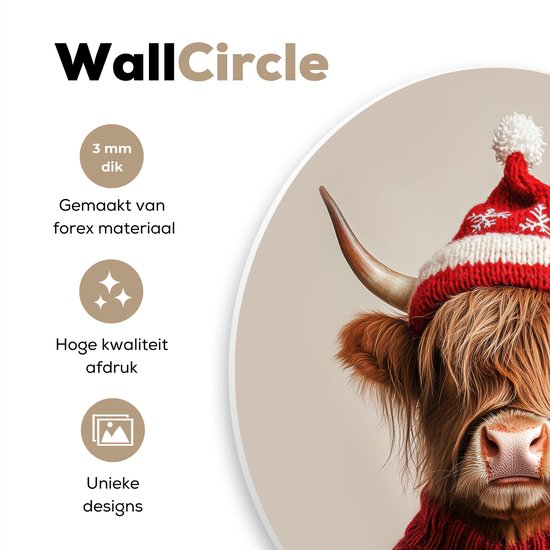 WallCircle® Wandcirkel 150x150 cm - Muurcirkel Schotse Hooglander - Kerst - Muts - Trui - Winter - Muurdecoratie woonkamer - Wanddecoratie slaapkamer - Kamer decoratie accessoires - Ronde schilderijen