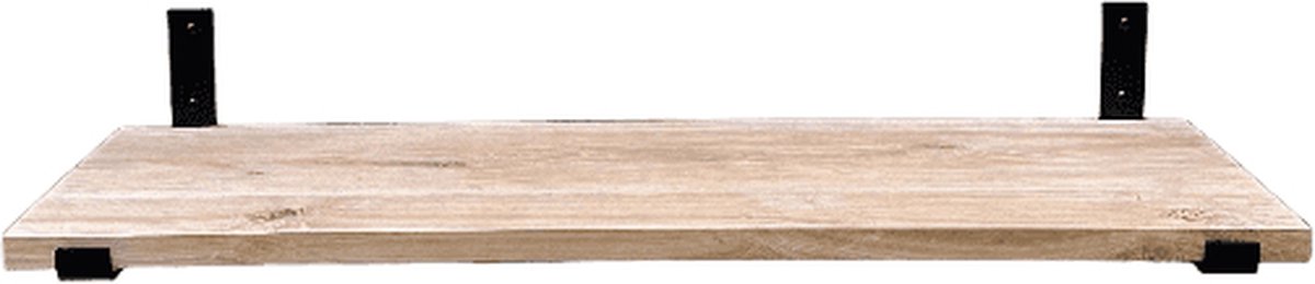 GoudmetHout Wandplank Industrieel - 160 x 35 cm Muurplank - Eiken Hout - Decoratie Wandrek & Boekenrek - Hangplank Keuken - Wall Shelf + 2 Mat Zwarte Plankdragers van Staal Licht eiken, Mat zwart