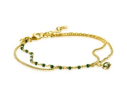 Zinzi Gold Plated 2-in-1 Armband met Groene Emaille Bolletjes en Kleursteen ZIA2528G
