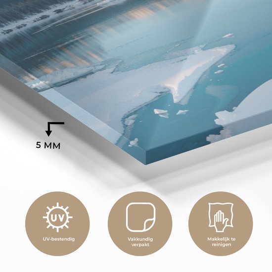 MuchoWow® Peinture sur verre 180x120 cm - Peinture sur verre acrylique - Paysage - Hiver - Lac - Montagnes - Vue - Glace - Photo sur verre - Décoration murale salon - Décoration murale chambre - Peintures