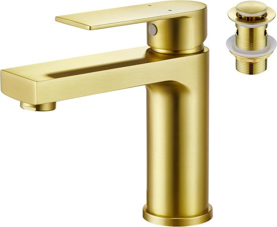 Hoge Druk Badkamer Kraan Aktines Wastafelkraan Badkamer – Hoekig Design, ééngreepsmengkraan Met Pop-up Afvoer, Roestvrij Staal Goud, Keramische Cartridge Aktines H59A Messing Keramisch Cartridge Hoge Druk Badkamer Kraan Aktines Wastafelkraan Badkamer – Hoekig Design, ééngreepsmengkraan Met Pop-up Afvoer, Roestvrij Staal Goud, Keramische Cartridge Aktines H59A Messing Keramisch Cartridge