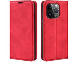 MobyDefend Hoesje - Geschikt voor iPhone 15 Pro Max - Luxe Wallet Bookcase (Magnetische Sluiting) - Rood