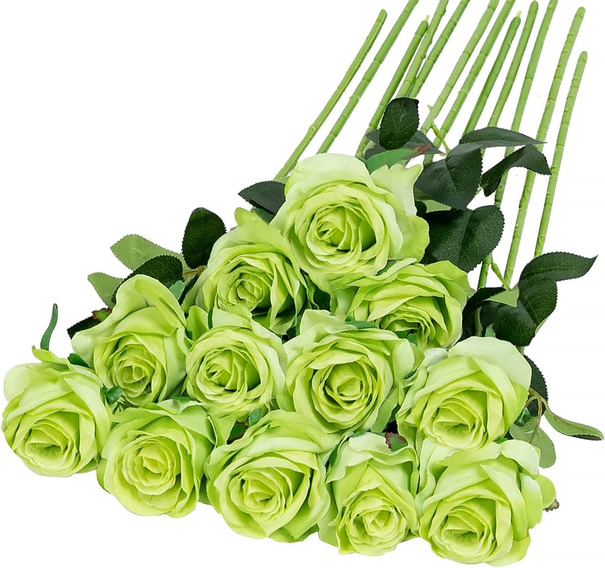 Shagam Groen rozen kunstbloem - green rose artifical flowers -12 stucks