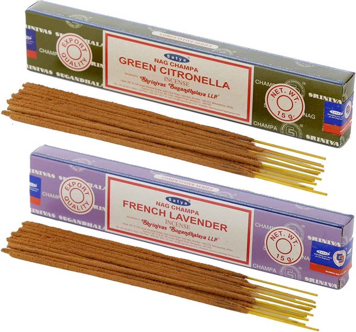 Satya Wierook cadeaus set - 2x geurstokjes - Citronella en Lavendel geur - Meditatie Lime