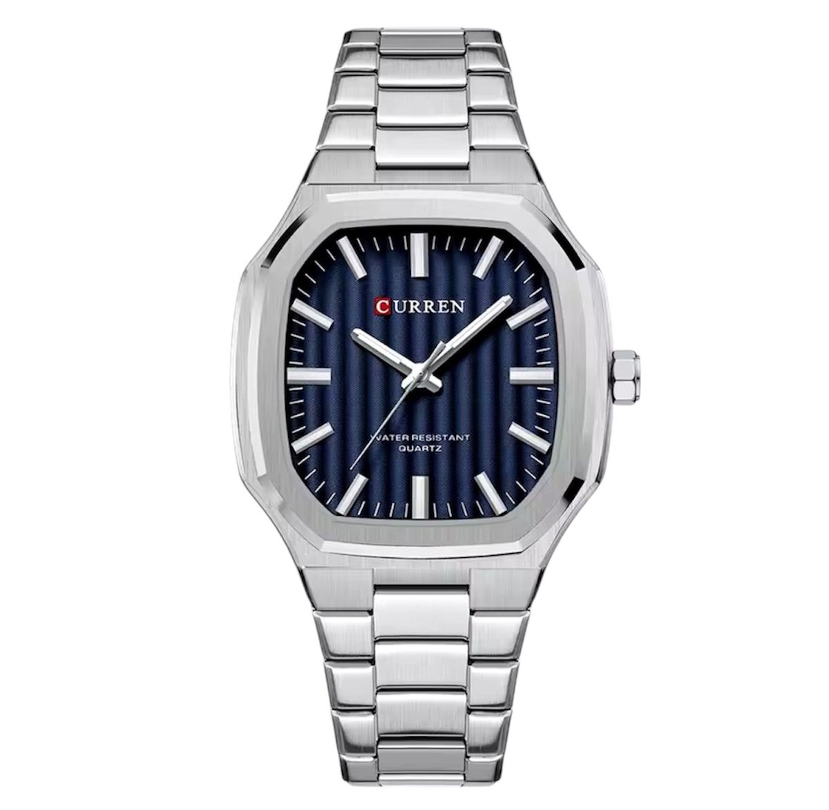 Curren - Luxe Herenhorloge - Mannen - Zilveren Polsband - Zilver en Blauw- Luxe Doos - RVS