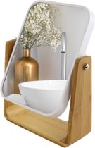 Bol.com MARBEAUX Tafelspiegel - Dubbelzijdig - Op Standaard - Wit - Bamboe - 16x6x22cm - Spiegels aanbieding