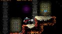 2D-gameplay: een ridder met een rode cape springt tussen platforms in een donkere, stenen kerker. Een paarse kristalbol is zichtbaar.