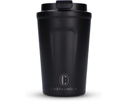 foto van Castagnola Thermosbeker - Koffiebeker To Go - Travel Mug voor Koffie en Thee - Theebeker - 380 ML - RVS - Zwart