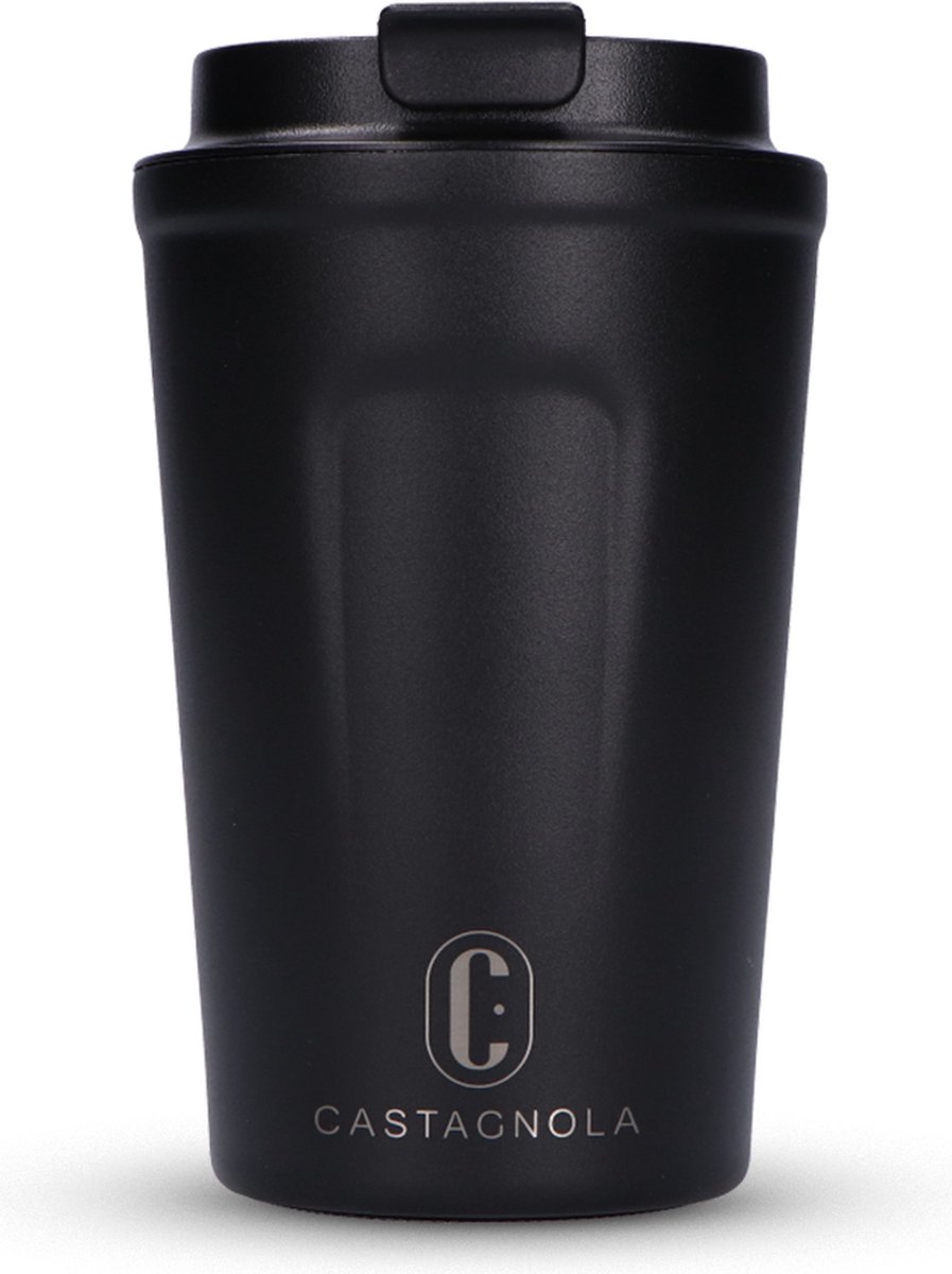 Castagnola Thermosbeker - Koffiebeker To Go - Travel Mug voor Koffie en Thee - Theebeker - 380 ML - RVS - Zwart