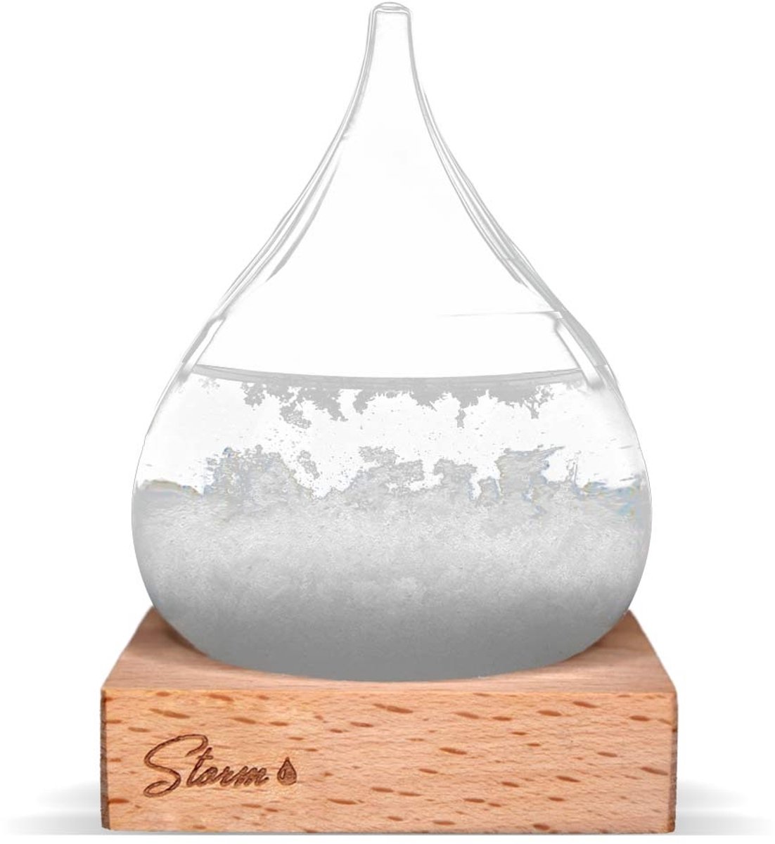 Stormglas Small Ø 8x11 cm Weervoorspeller met Houten Houder van MikaMax — cadeau in Gadgets - foto 3