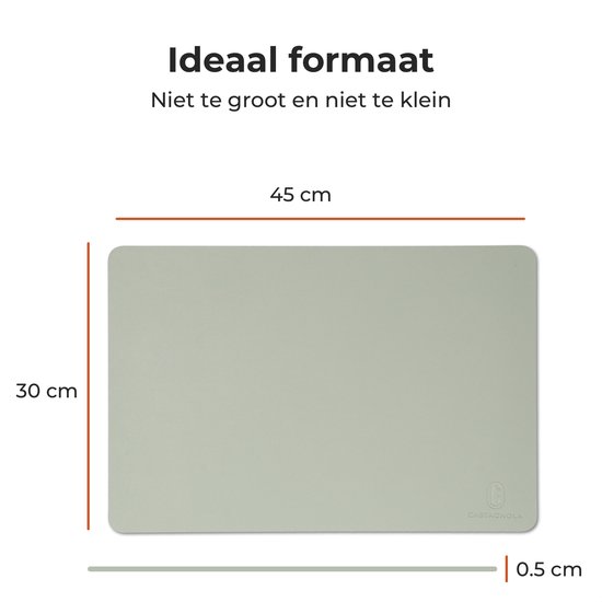 Napperons de table aspect cuir Castagnola - Set de table antidérapant en similicuir - Sous-couche hydrofuge - Dessous de verre - Napperons en plastique - 6 pièces - 45 x 30 cm - Vert clair