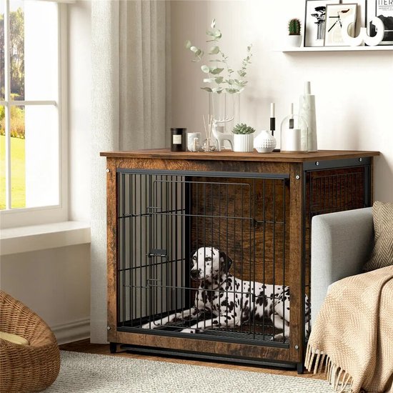 Bench - Bench Hond - 2 In 1 Honden Bench En Kast - Met Dubbele Deuren - Hout - Metalen Deuren - Uitneembare Mat - Waterproof - Maat S - Huisdier t/m 10Kg