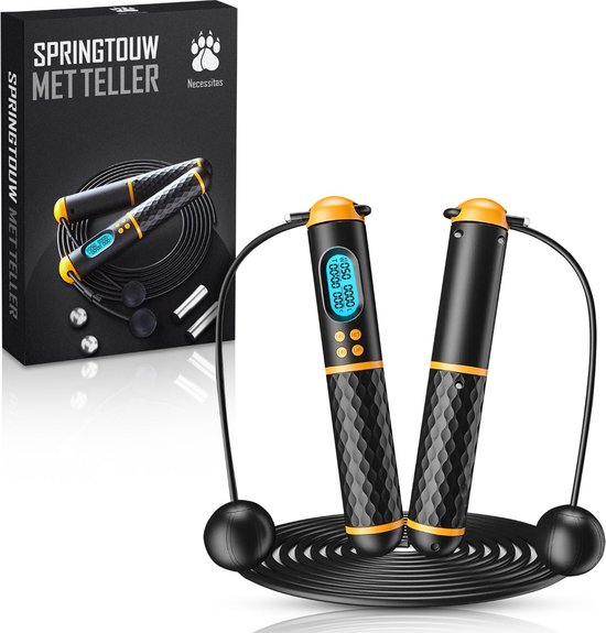 Necessitas® Professioneel Sport Springtouw met Teller - voor Volwassenen en Kinderen - Verstelbaar - Speedrope - 2-in-1 Draadloos - Jump Rope - LCD-display