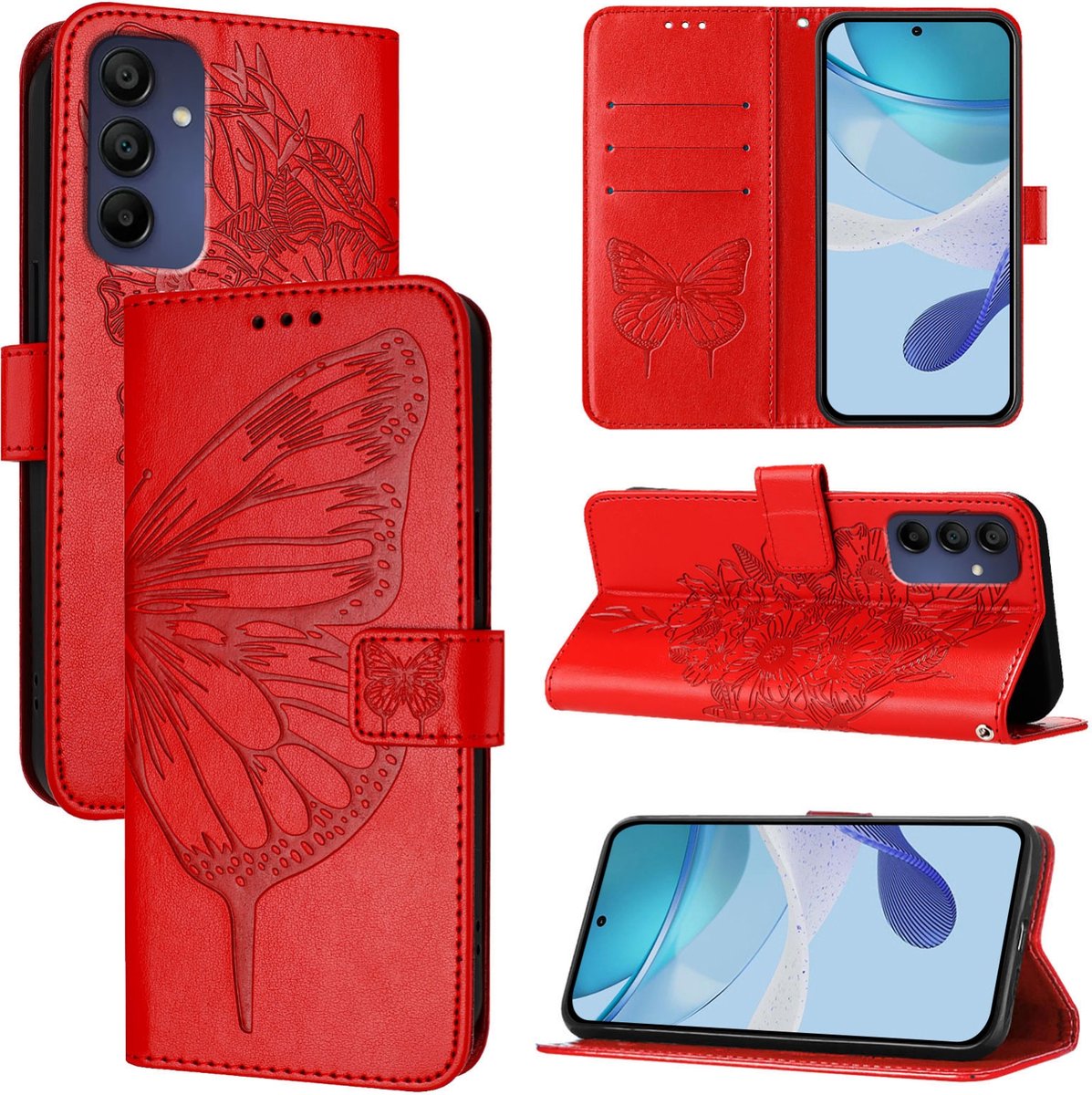 Mobigear Telefoonhoesje geschikt voor Samsung Galaxy A16 Hoesje | Mobigear Butterfly Bookcase Portemonnee | Pasjeshouder voor 3 Pasjes | Telefoonhoesje voor Pinpas / OV Kaart / Rijbewijs - Rood