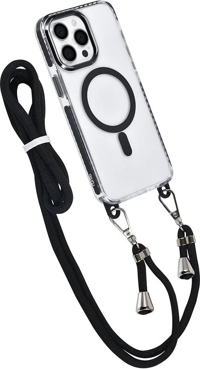 Hoes Geschikt voor: iPhone 15 Pro Hoesje voor om de nek - Magnetisch Magsafe Hoesje Met Koord - Hoes Met Koord - Hoes Cover Met Koord - Zwart
