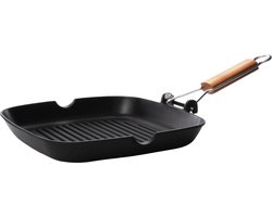 CARONI grilpan - aluminium met inklapbaar houten handvat 26 x 26 cm