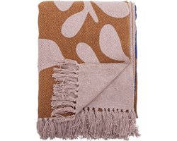 Bloomingville - Plaid Atle 160x130cm - bruin, roze, blauw - gerecycled katoen