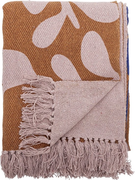 Bloomingville - Plaid Atle 160x130cm - bruin, roze, blauw - gerecycled katoen