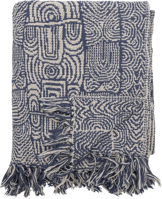 Bloomingville - Bresso plaid, blauw, gerecycled katoen - 130x160cm