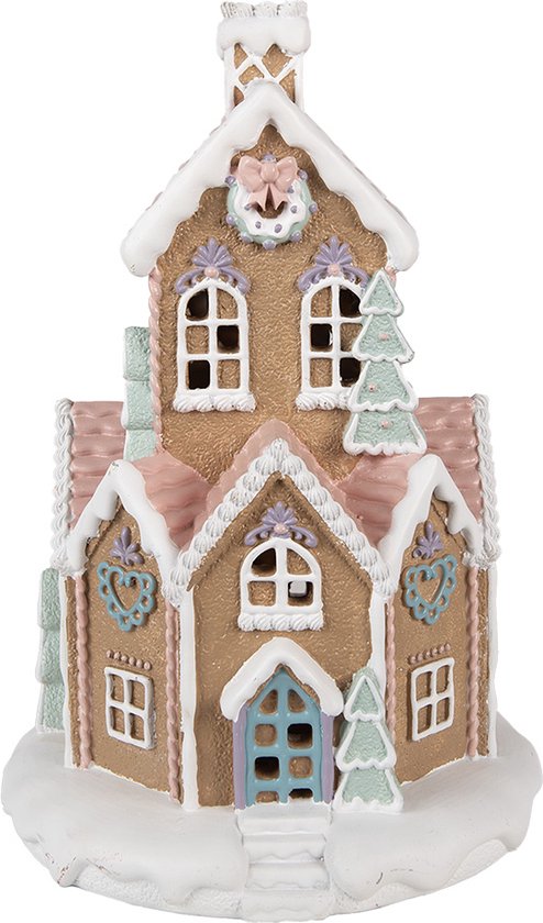 Clayre & Eef - Maison en pain d'épice - avec éclairage LED - Noël - Nuances pastel Maison en pain d'épice - 20x20x32cm